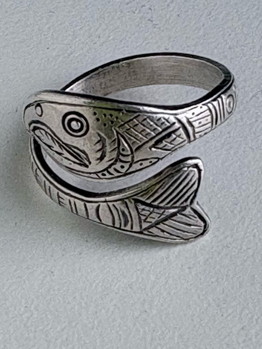 Vintage sterling silver Wrap Fish Knuckle Ring Native American - Picture 9 of 13